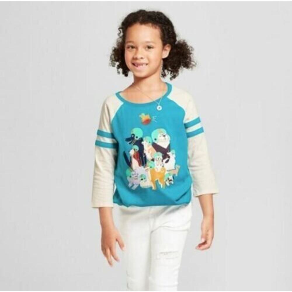Cat & Jack Girls'‎ Football Dogs Baseball 3/4 Sleeve T-Shirt Turquoise Small